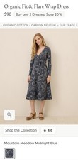 Pact Organic Fit Flare Wrap Dress Mountain Meadow Midnight Blue Size XL
