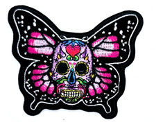 Sugar Skull Butterfly Iron-On Embroidered Patch 4" X 3 1/4"