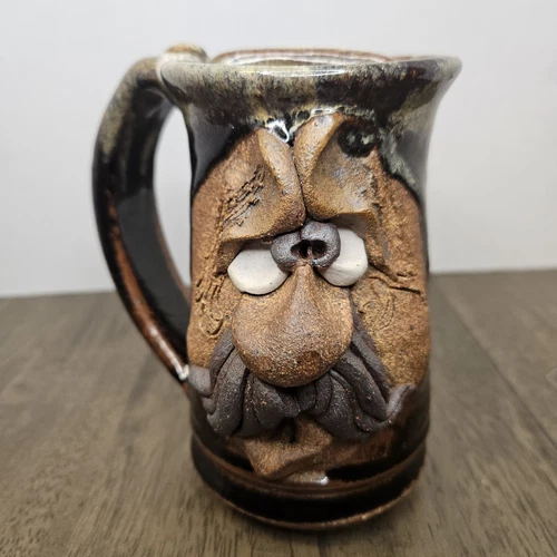 Vintage Ugly Funny 3D Face Mug, MMS Mahon Stoneware Pottery Mustache Man