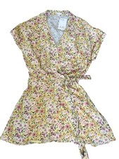 GB Women’s Yellow Floral Short Wrap Dress  Size L