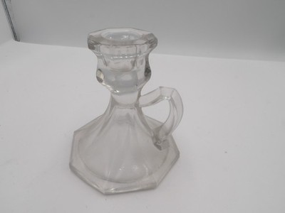 Clear Glass Taper Candle Holder With Finger Loop & Octagon Shaped Base