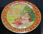Vintage  OHIO ART  TIN LITHO   Child's  ABC PLATE   Little Girl on Swing 1930s