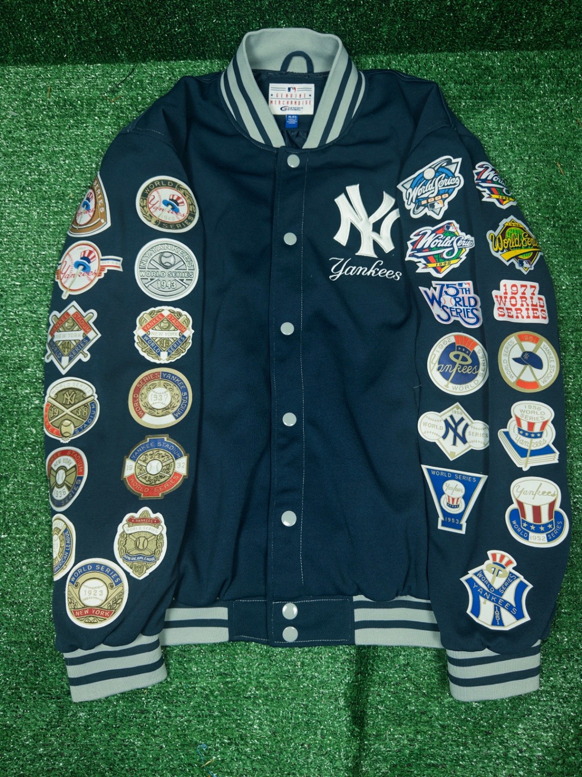Vtg G3 New York Yankees MLB Bomber Jacket Mens XL Black Embroidered World Series