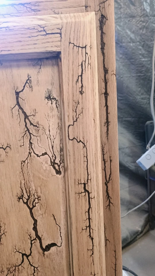 Gabinete de madera de haya quemada fractal 12x30 | Almacenamiento de arte relámpago hecho a mano Foto 4 de 4