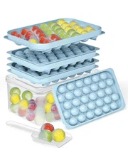 32 Round Ice Trays with Lid and Bin for Freezer Easy Release Ice Ball Maker