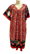 VTG Anthony Richards Dress 2X Muumuu Patio Nightgown Red Floral Birds Poinsettia