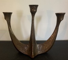 Vtg. Brutalist Mid Century Modern Bronze Candle Holder Candelabra By E. Thelen