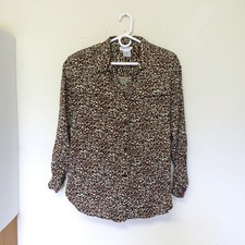 1980s Vintage Regina Porter brown black cheetah print button up blouse size 12