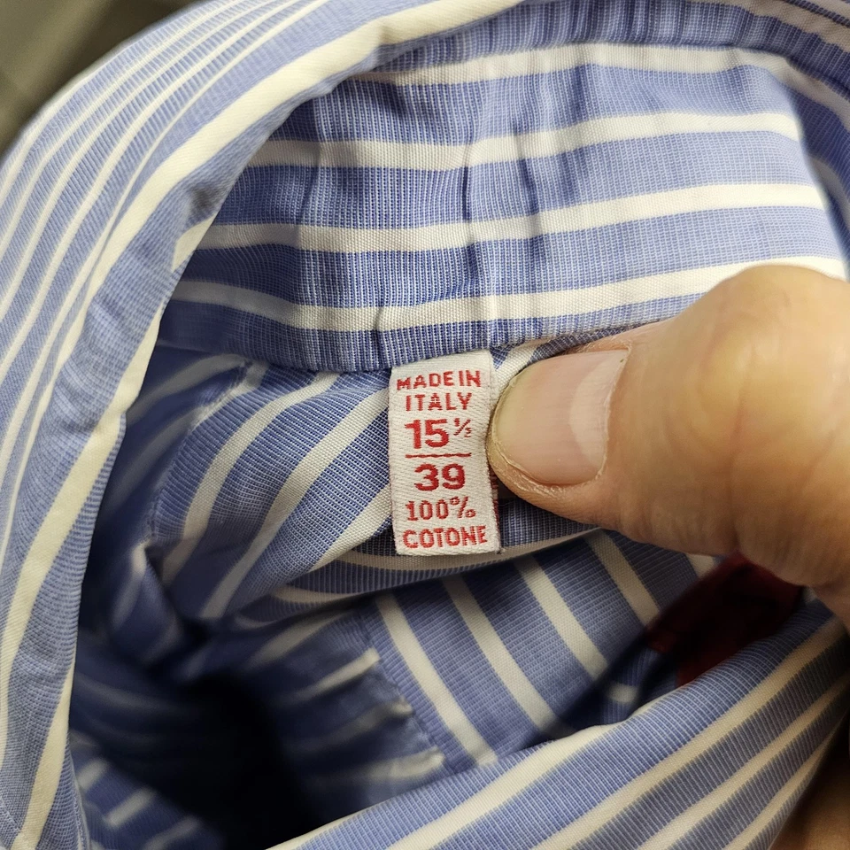 Camisa Isaia Para Hombre 15.5 39 Vestido a Rayas con Botones Hecho en Italia Foto 3 de 4