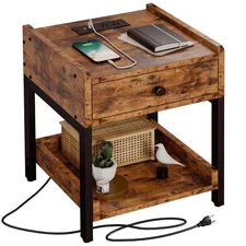 Nightstand, Bedside Table with Charging Station, Small End Table with Storage...