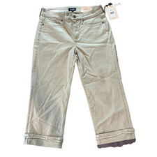 NWT NYDJ Women's Beige Mid Rise Marilyn Straight Crop Jeans With Cuffs Size 6