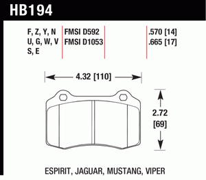Challenger Charger Hawk HPS Front And Rear Brake Pads For 2005-2014 300
