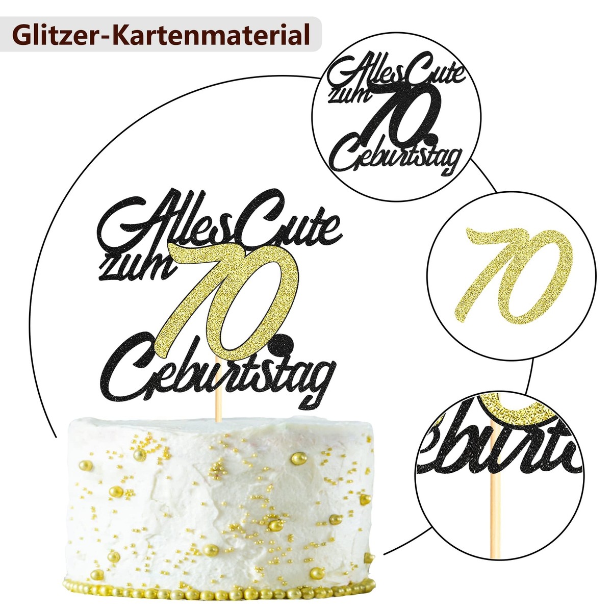 70. Geburtstag Torten-Deko Set – 37 Teile Mit Kerzen, Hut, Cupcake-Toppern