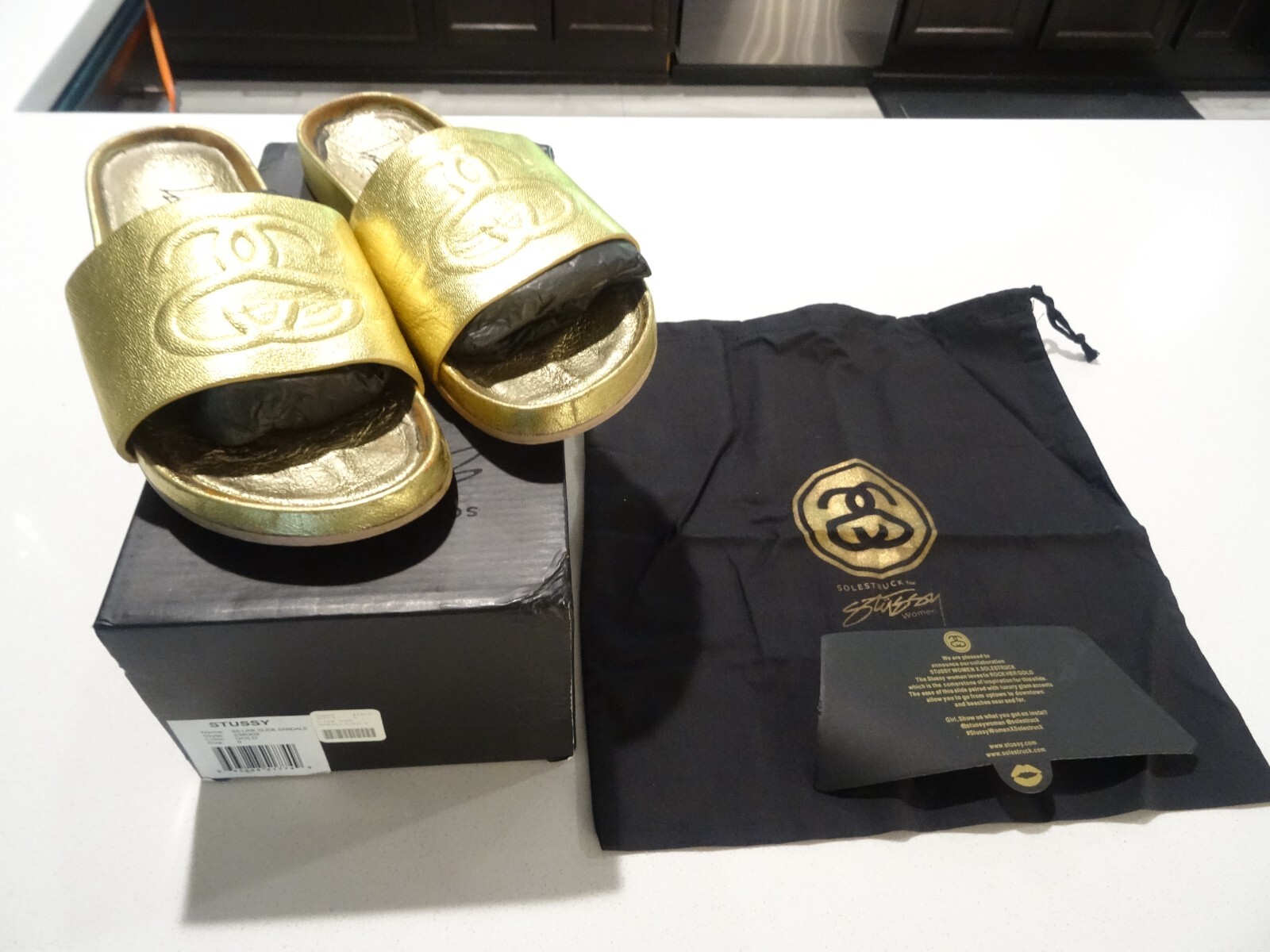 APL RARO SANDALI SLIDE STUSSY SS LINK SOLESTRUCK PELLE ORO TAGLIA 9 DONNA