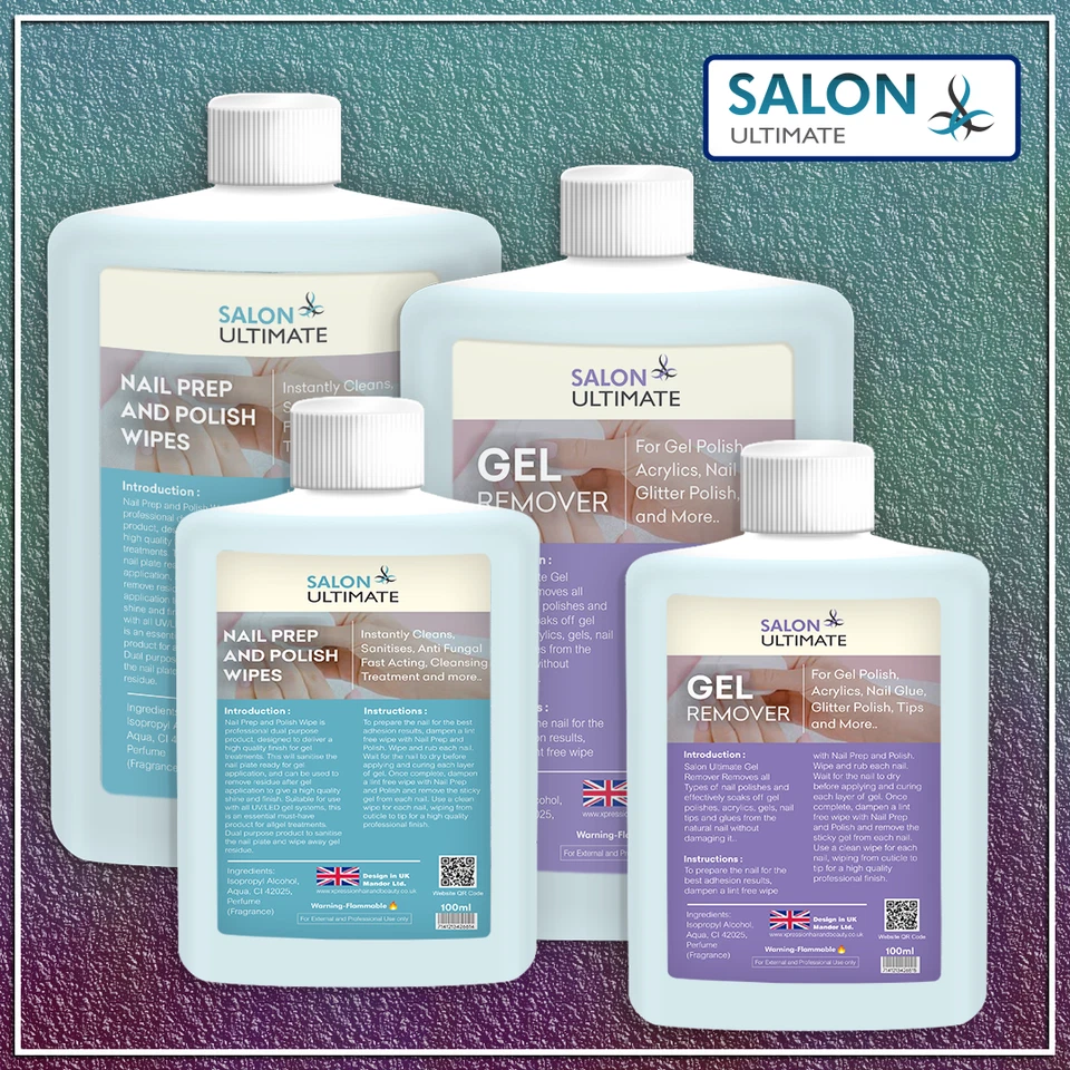 SALON ULTIMATE Nail Polish Prep And Wipe & Gel Remover UV/LED Manicure -100/250ml* UK free post
