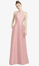 Alfred Sung High-neck Cutout Satin Dress With Pockets In Toasted Sugar Rose Sz 8