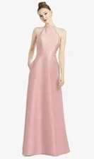 Alfred Sung High-neck Cutout Satin Dress With Pockets In Toasted Sugar Rose Sz 8