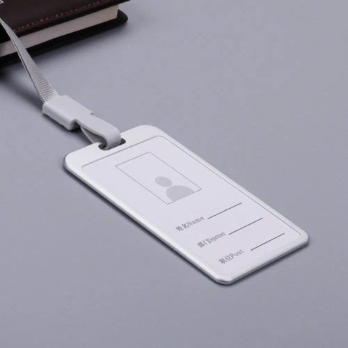 Portatarjetas de identificación de aluminio plateado de 3 piezas cordón de cuello de alta resistencia con clip antipérdida Foto 2 de 4