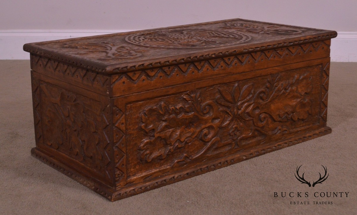 Antique Hand Carved Wood Chest with Eagle | eBay
