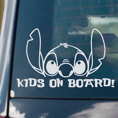 Stitch Kids an Bord! Auto Fenster Aufkleber Text Zeichen Linie Zeichnung Stich Gesicht