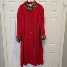 Vintage Mario De Pinto Button-up Wool Coat Animal Print Collar Womens Sz 4b Red