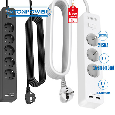 1,5m 3m 5m Mehrfachsteckdose Steckdosenleiste Überspannschutz Zuleitung USB A/C