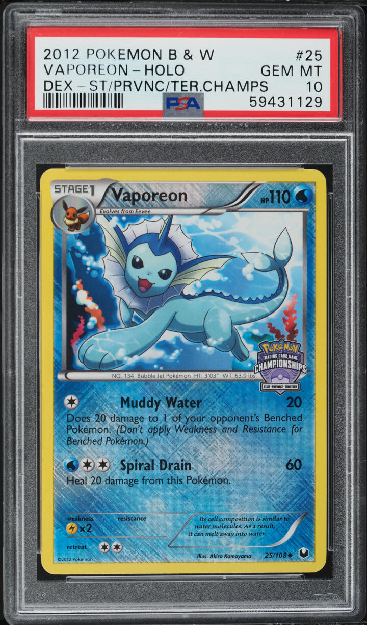 2012 POKEMON DARK EXPLORERS CHAMPIONSHIP VAPOREON #25 PSA 10 GEM MINT #59431129