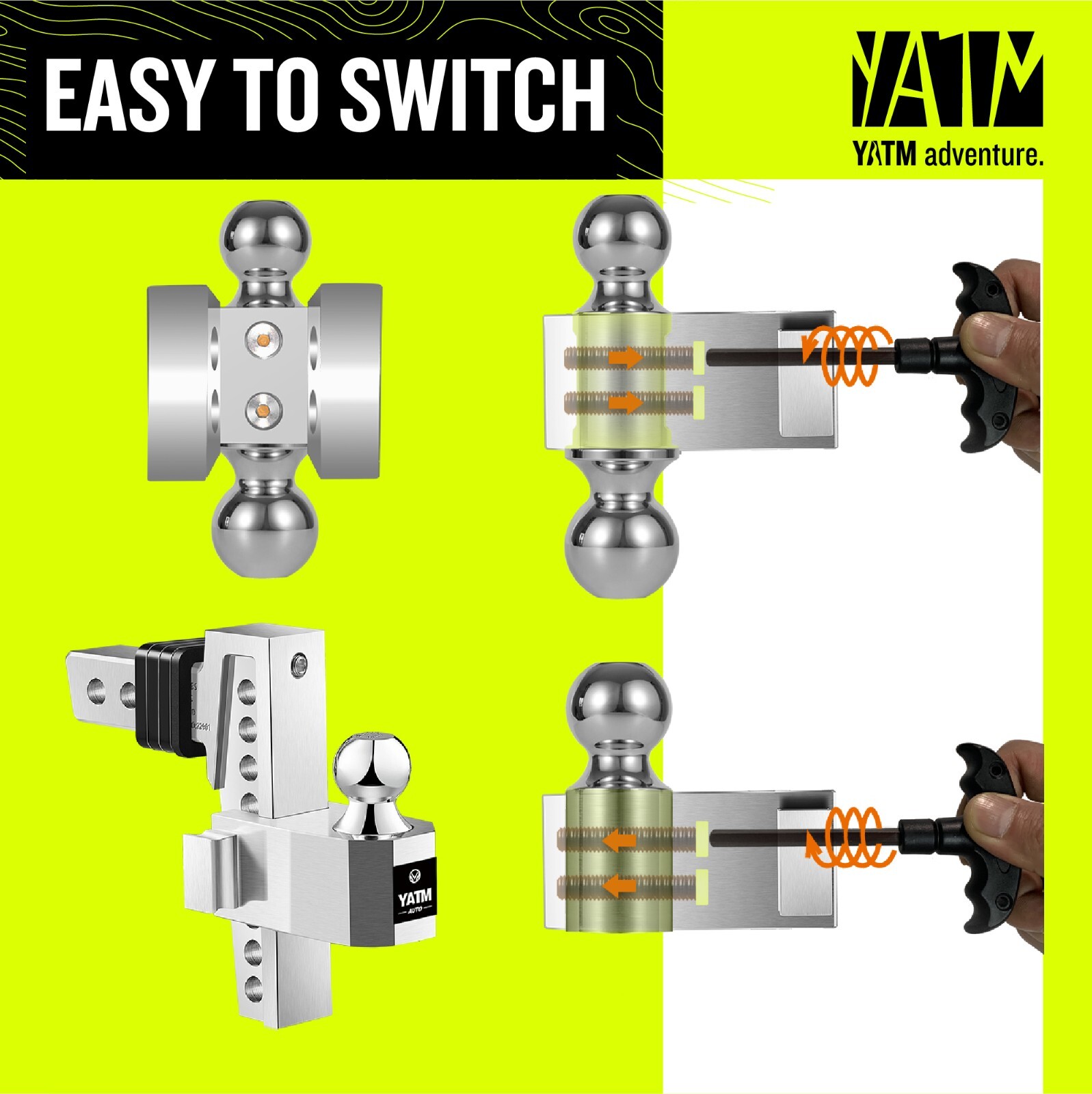 YATM Trailer Hitch Fits 2.5 Inch Receiver, 8 Inch Adjustable Drop