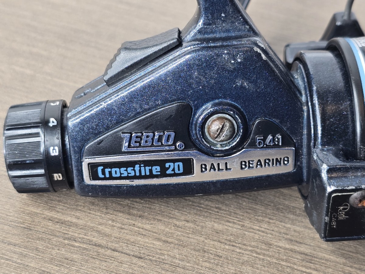 Moulinet De Pêche Spinning Zebco Crossfire 20 – Vintage – Bobine Fonte Noire – 5.4:1