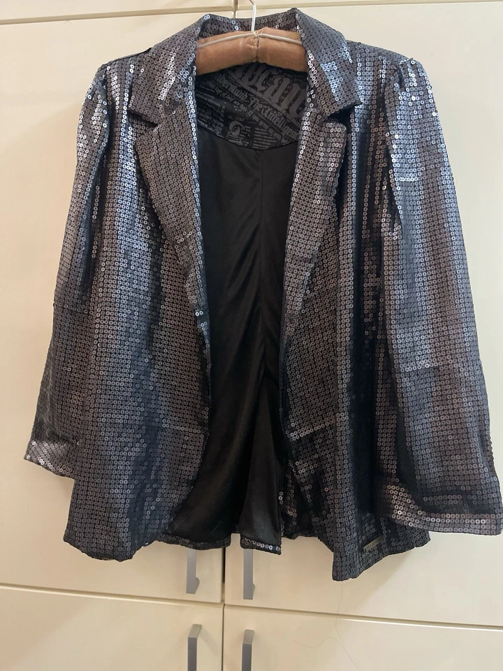 Vintage Rocawear Women's XS Black Sequin Blazer Open Front - Image 2 of 4