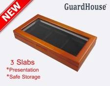 Wood Presentation Box Case For 3 NGC PCGC IGC Coin Slabs Glass Top Display New