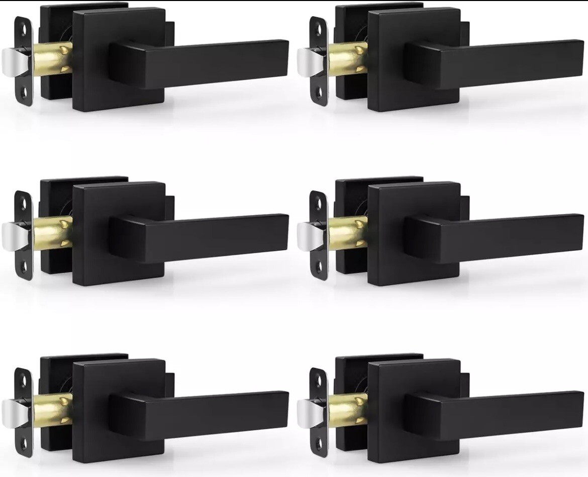 Privacy Door Levers, 6 Pack Matte Black Door Handles, Bed and Bath Door Locksets-image