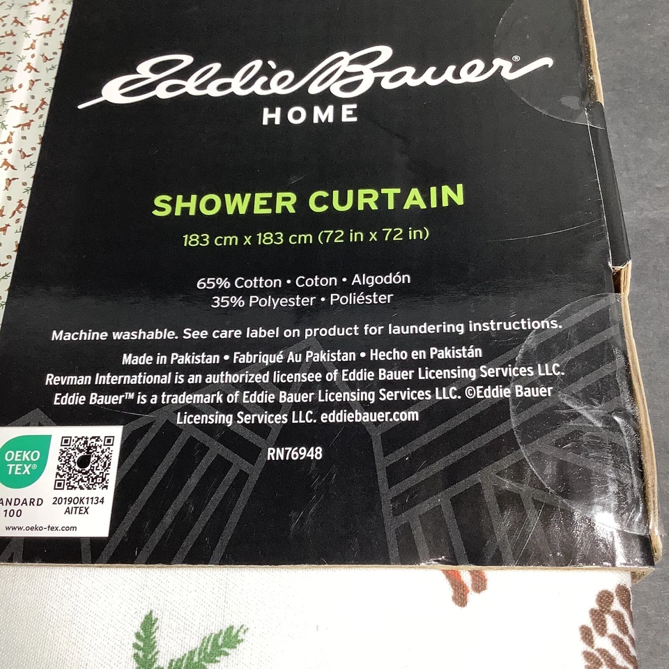 Eddie Bauer Fox Navidad Vacaciones Algodón/Poliéster Cortina de Ducha NUEVA 72” Foto 2 de 3