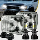 7X6 Stock Style Glass Lens Headlight Metal Headlamp H4 LED Headlight Bulbs Pair