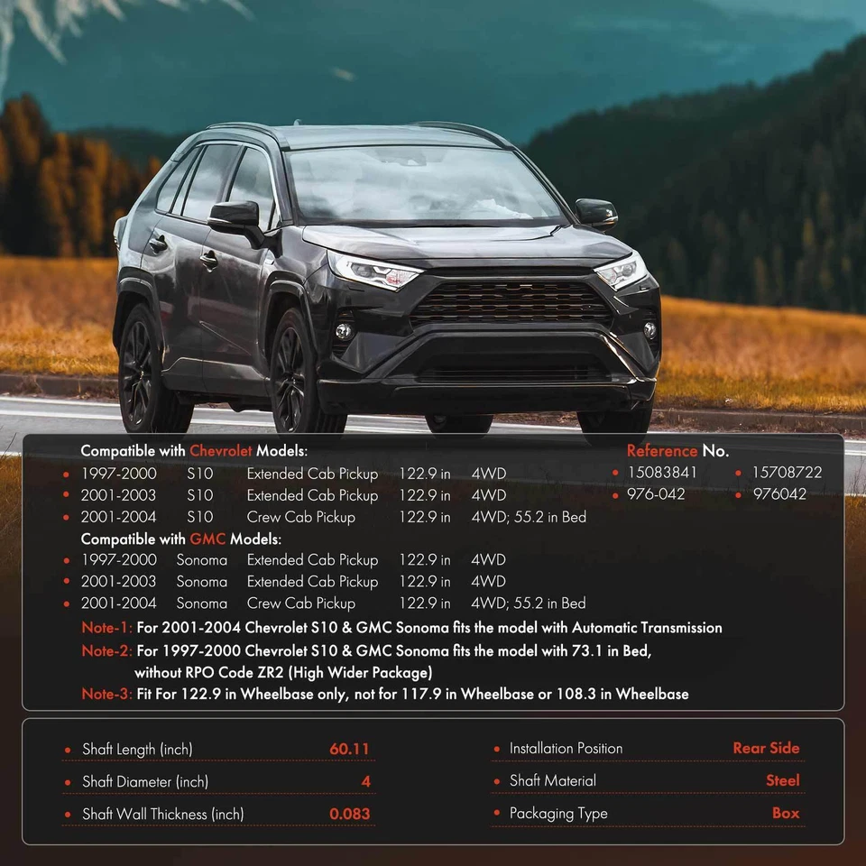 Rear Driveshaft Assembly for Chevrolet S10 GMC Sonoma 1997-2004 Automatic Trans - Image 2 of 4