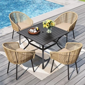 Outdoor Dining Set Patio Rattan Chairs with 37'' Square Table Bistro Furniture