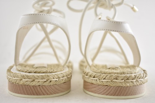 Chanel 20S White Lambskin CC Logo Mules Lace Up Tie Sandal Espadrille Flat 36 - Picture 20 of 21