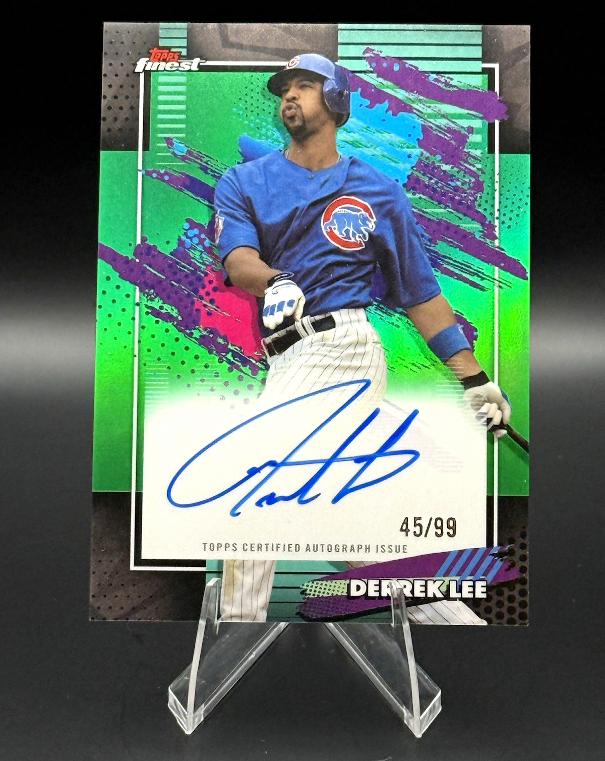Topps 2026 Finest Derrek Lee Finest Autographs Green Refractor Auto 45/99 Cubs