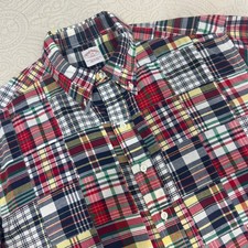 Brooks Brothers 346 Mens Patchwork Madras Plaid Short Sleeve Shirt LG Multi