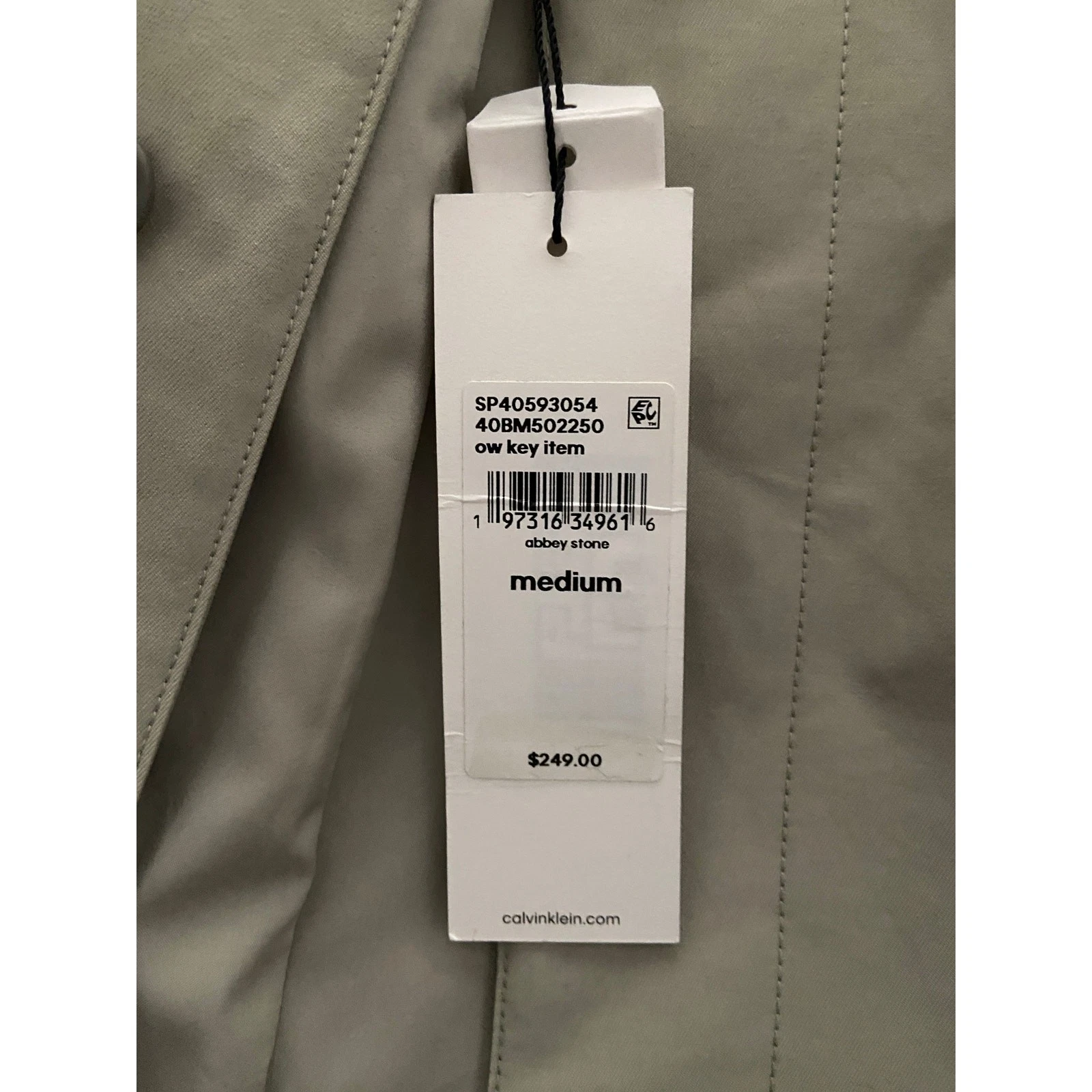 Calvin Klein Coat Men's Medium Classic Style Trench/Raincoat Abbey Stone NEW - product detail image 13