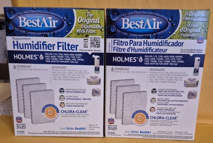 Best Air H100 Replacement Humidifier Filters (Three Pack) - With Clips- Lot of 2