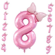 40 inch Number 8 Balloon with Bow Pink Happy Birthday Jumbo Pink Number 8
