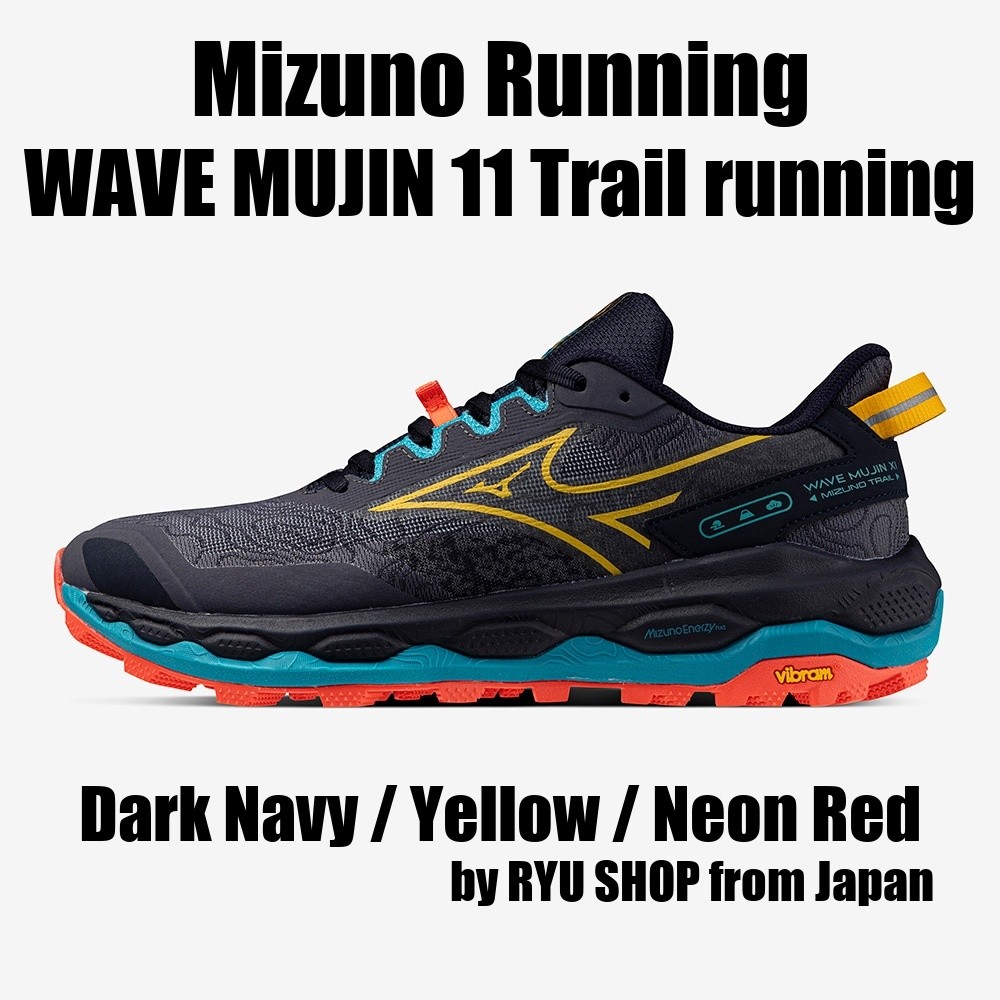 Mizuno Running Shoes WAVE MUJIN 11 Trail Running J1GJ257001 Dark Navy Yellow Red