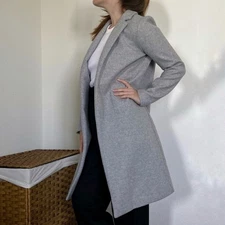 ZARA Women's Light Grey Open Front Longline Blazer Coat Size XL