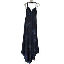 Jasmine Black High Low Maxi Dress Embellished Halter Neck 100% Silk Sz 10 Y2k