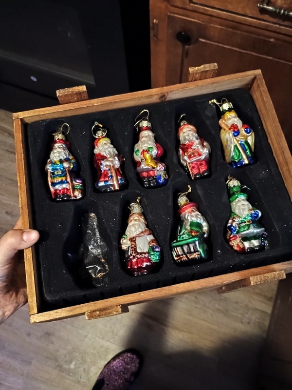 Thomas Pacconi Classics Santa Glass Ornament Set Wood Box 2002 Missing 3 As Is