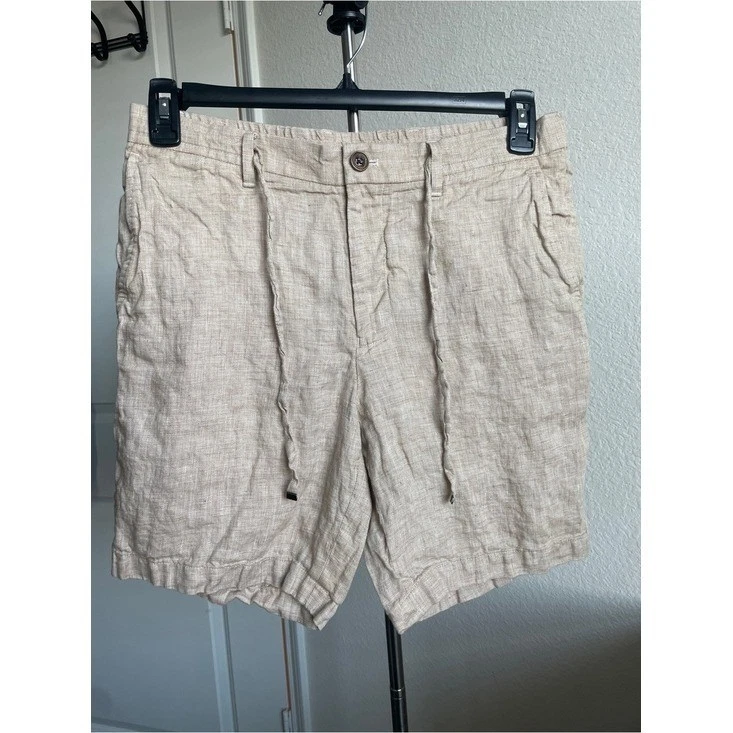 Baird McNutt Men's Flat Front 100% Linen Shorts Beige/Brown Drawstring waist