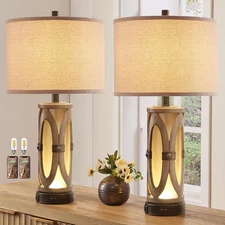 Table Lamps Set of 2 for Living Room, Rustic Farmhouse Bedroom Nightstand Lamp w
