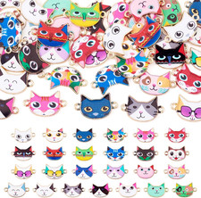 Enamel Cat Charms Light Gold Color Animal Connector Charms Cute Cat Pet Pendants
