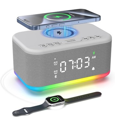 Digital Alarm Clock Bluetooth Speaker Wireless Charging Dual Alarm Clock 